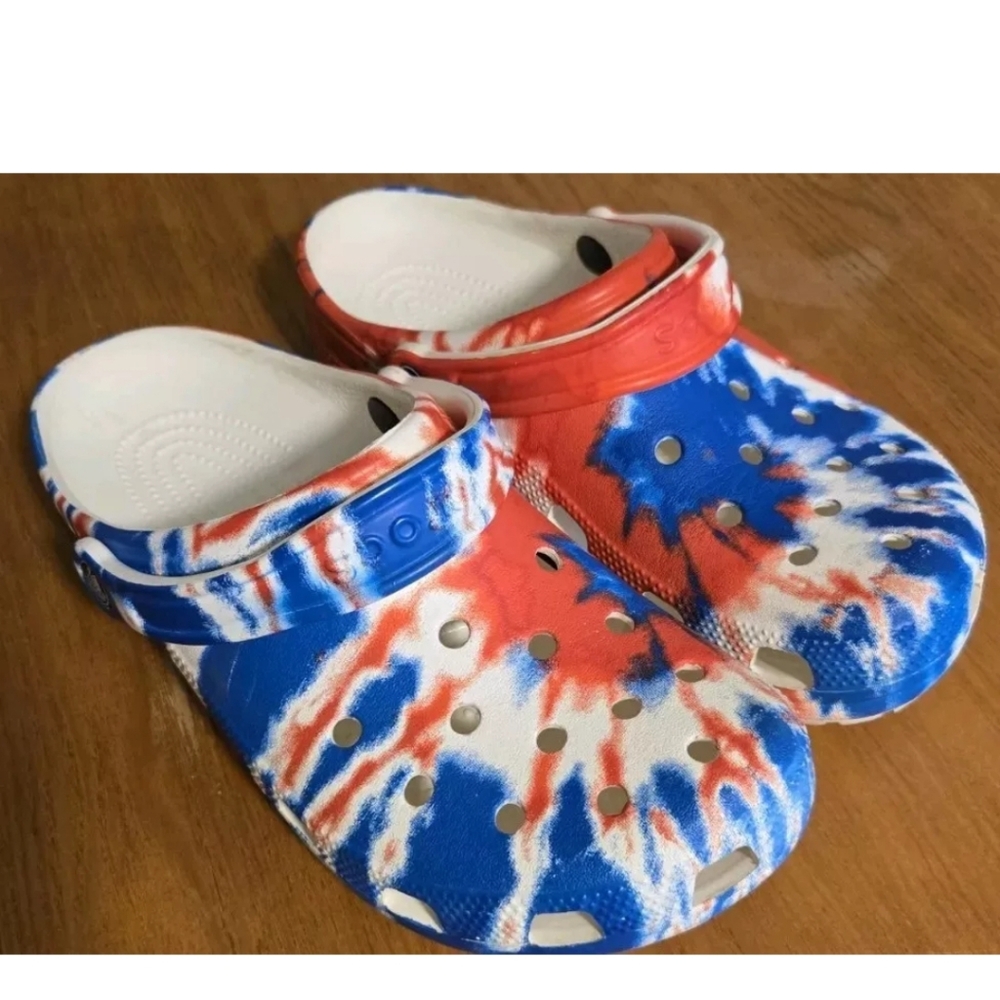 Red White Blue Tie Dye Crocs Clog Adult Unisex Men's 8 Women's 10